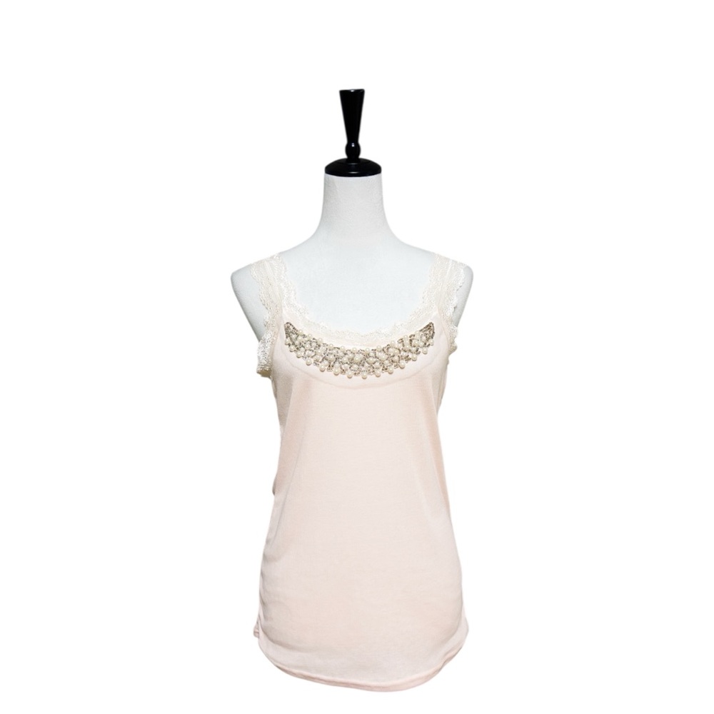 Pretty Angel Lace Beaded Camisole Tank Top Pearl Detail